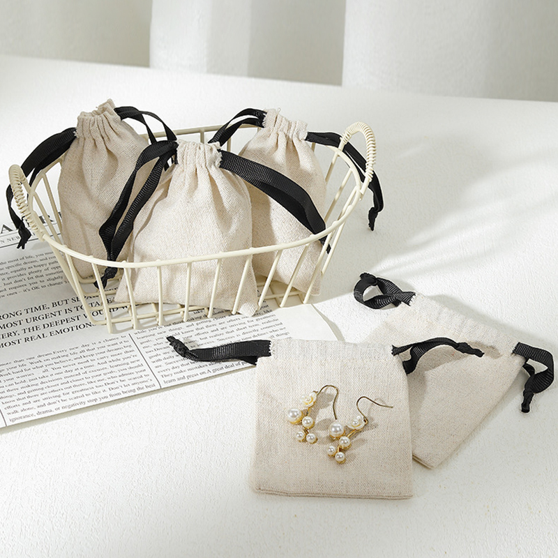 1 Piece Solid Color Cotton and Linen Drawstring Jewelry Bag Picture2