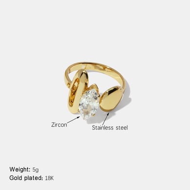 1 Piece Irregular Shape Stainless Steel Gold Color Zircon Gemstone Ring h5 