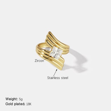 1 Piece Irregular Shape Zircon Stainless Steel  Gold Color Gemstone Ring h5 