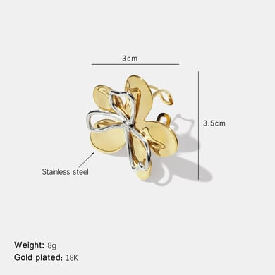 1 Piece Retro Flower Mixed Gold Color And Silver Colors Stainless Steel  Statement Rings h5 