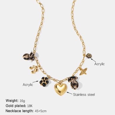 Collana con ciondolo da donna in acciaio inossidabile color oro con stampa leopardata a forma di cuore retrò, 1 pezzo h5 
