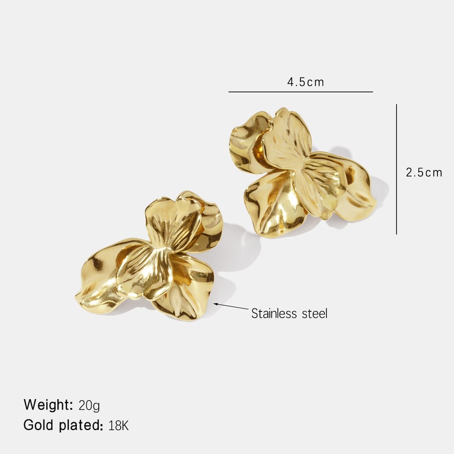 1 Pair Romantic  Retro Gold Color Flower Stainless Steel  Women's Stud Earrings 