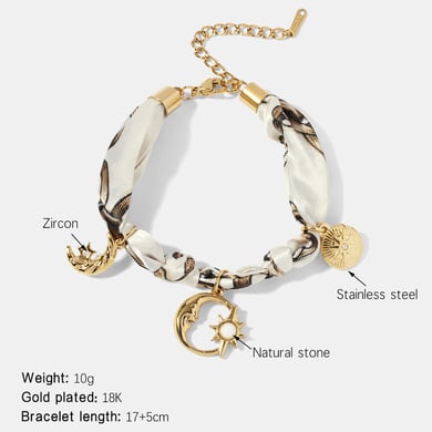 1 Piece Simple Series Retro Sun Moon Stainless Steel  Gold Color  Women's Charm Bracelets h5 