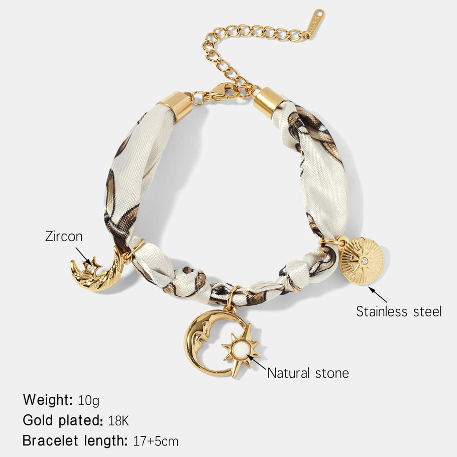 1 Piece Simple Series Retro Sun Moon Stainless Steel  Gold Color  Women's Charm Bracelets 
