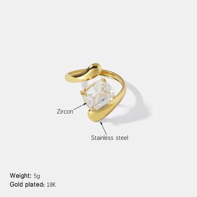 1 Piece Irregular Shape Zircon Stainless Steel  Gold Color Gemstone Ring h5 