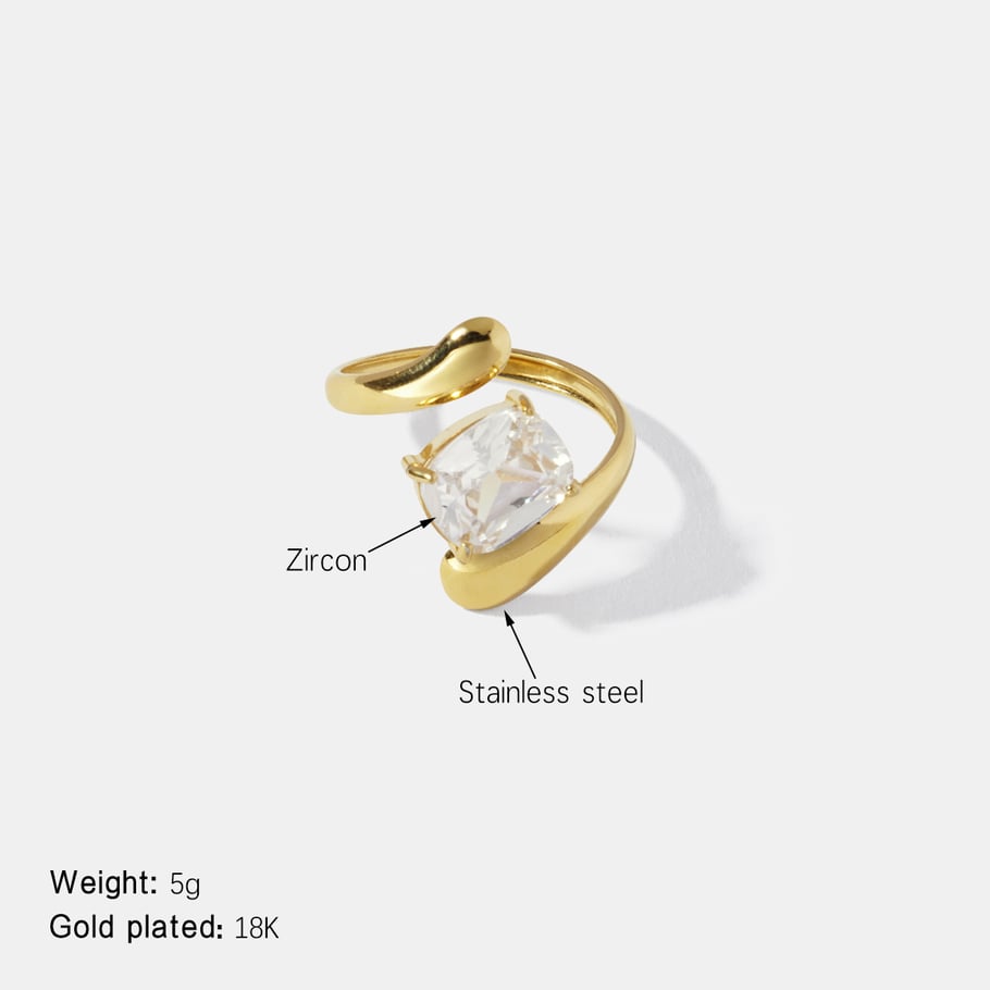 1 Piece Irregular Shape Zircon Stainless Steel  Gold Color Gemstone Ring 
