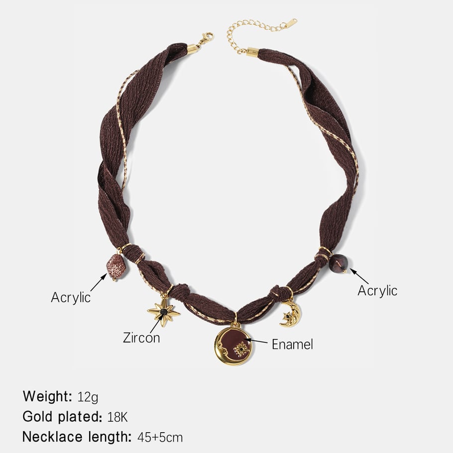 Collier avec pendentif lune rétro en acier inoxydable pour femme, série classique, 1 pièce 