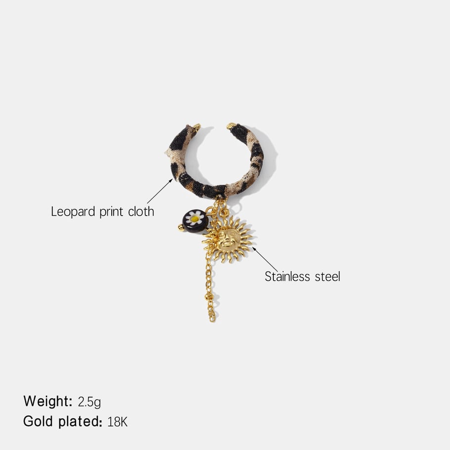 1 Piece Sun Stainless Steel Leopard Fabric Gold Color Statement Ring 