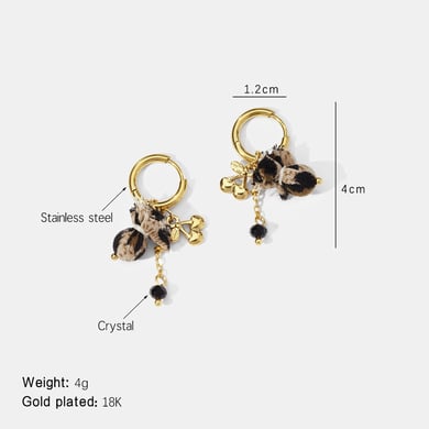 1 Pair Leopard Fabric Cherry Stainless Steel Gold Color Drop Earrings h5 