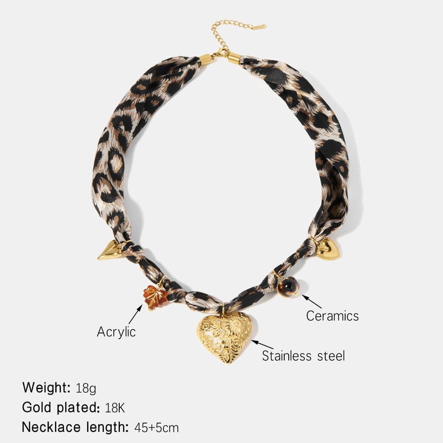 1 Piece Classic Series Retro Heart Leopard Print Stainless Steel  Women's Pendant Necklaces 