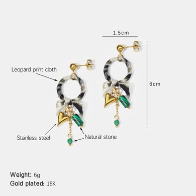 1 Pair Romantic Heart Leopard Fabric Stainless Steel Gold Color Drop Earrings h5 