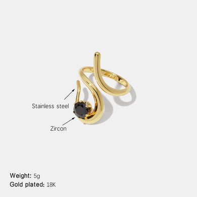 Anillo de acero inoxidable con circonitas irregulares y piedras preciosas de color dorado. h5 