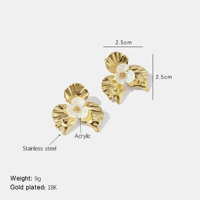 1 Pair Romantic Series Retro Flower Stainless Steel  Gold Color  Women's Stud Earrings h5 