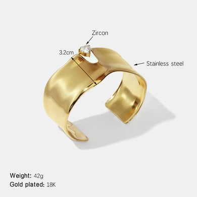 1 Piece Light Luxury Lrregular Shape Solid Color Stainless Steel  Zircon Cuff Bracelet h5 