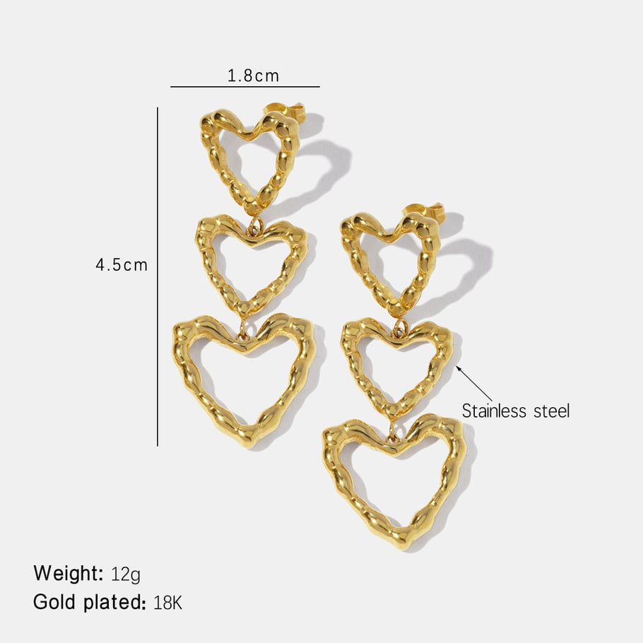 1 Pair Heart Stainless Steel Gold Color Dangle Earrings 