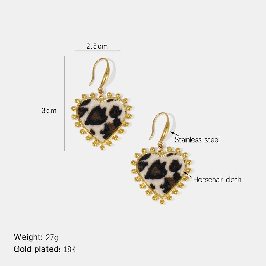 1 Pair Classic Series Retro Heart Leopard Print Stainless Steel  Women's Drop Earrings 