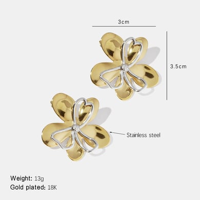 1 Pair Flower Mixed Gold Color And Silver Colors Stainless Steel  Women's Stud Earrings h5 