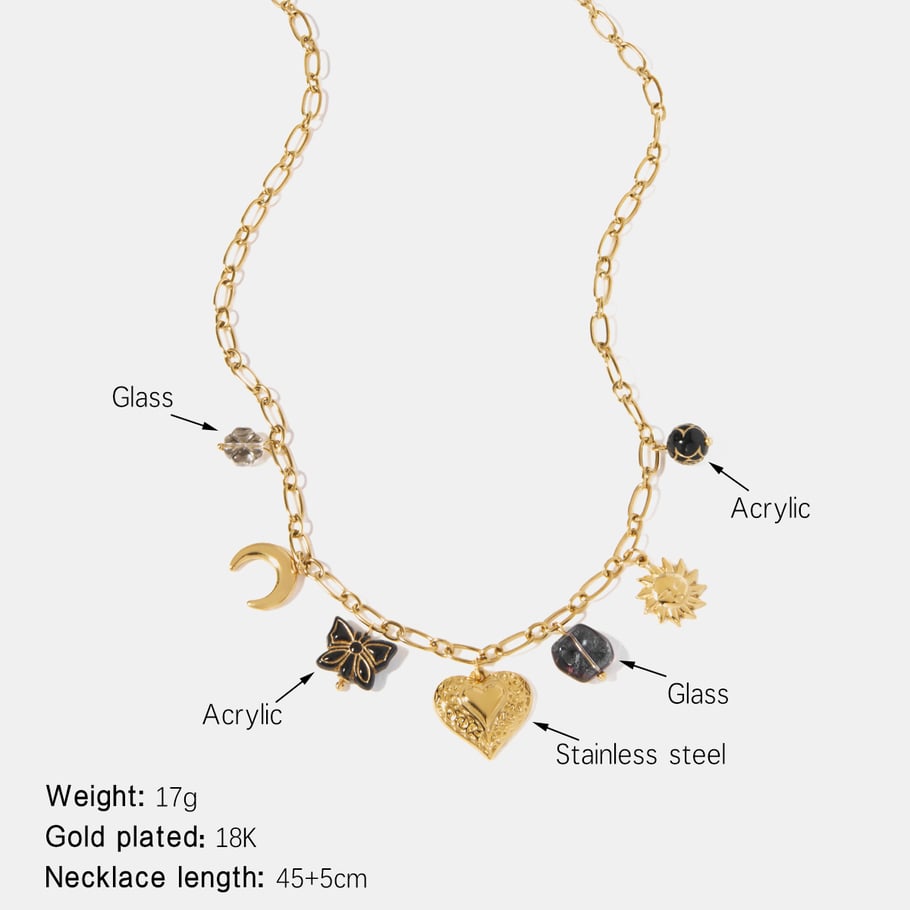 1 Piece Flower Heart Stainless Steel Pendant Necklace 