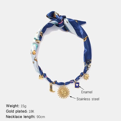 1 Piece Romantic Sun Stainless Steel Gold Color Fabric Pendant Necklace h5 