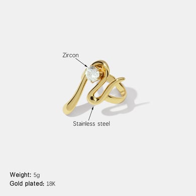 1 Piece Irregular Shape Zircon Stainless Steel  Gold Color Gemstone Ring h5 