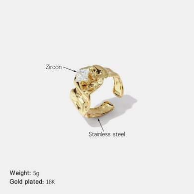 1 Piece Retro Thread Stainless Steel Gold Color Zircon Gemstone Ring h5 