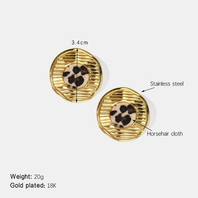 1 Pair Classic Retro Leopard Print Thread Stainless Steel  Gold Color Women's Stud Earrings h5 