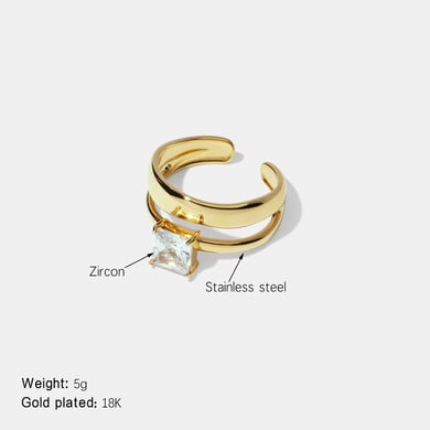 1 Piece Hollowed-out Stainless Steel Gold Color Zircon Gemstone Ring h5 
