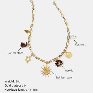 1 Piece Classic Retro Sun Stainless Steel  Gold Color  Women's Pendant Necklaces h5 
