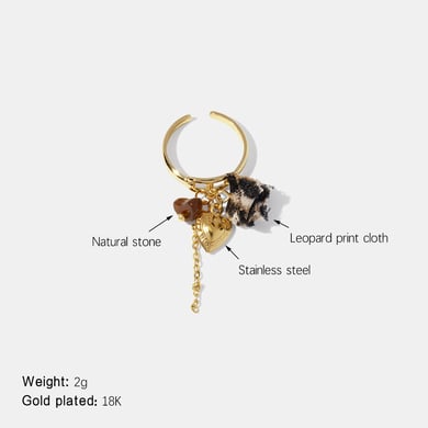 1 Piece Heart Stainless Steel Leopard Fabric Gold Color Statement Ring h5 
