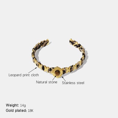 1 Piece Classic Series Retro Leopard Print Stainless Steel  Natural Stone Women's Cuff Bracelets h5 