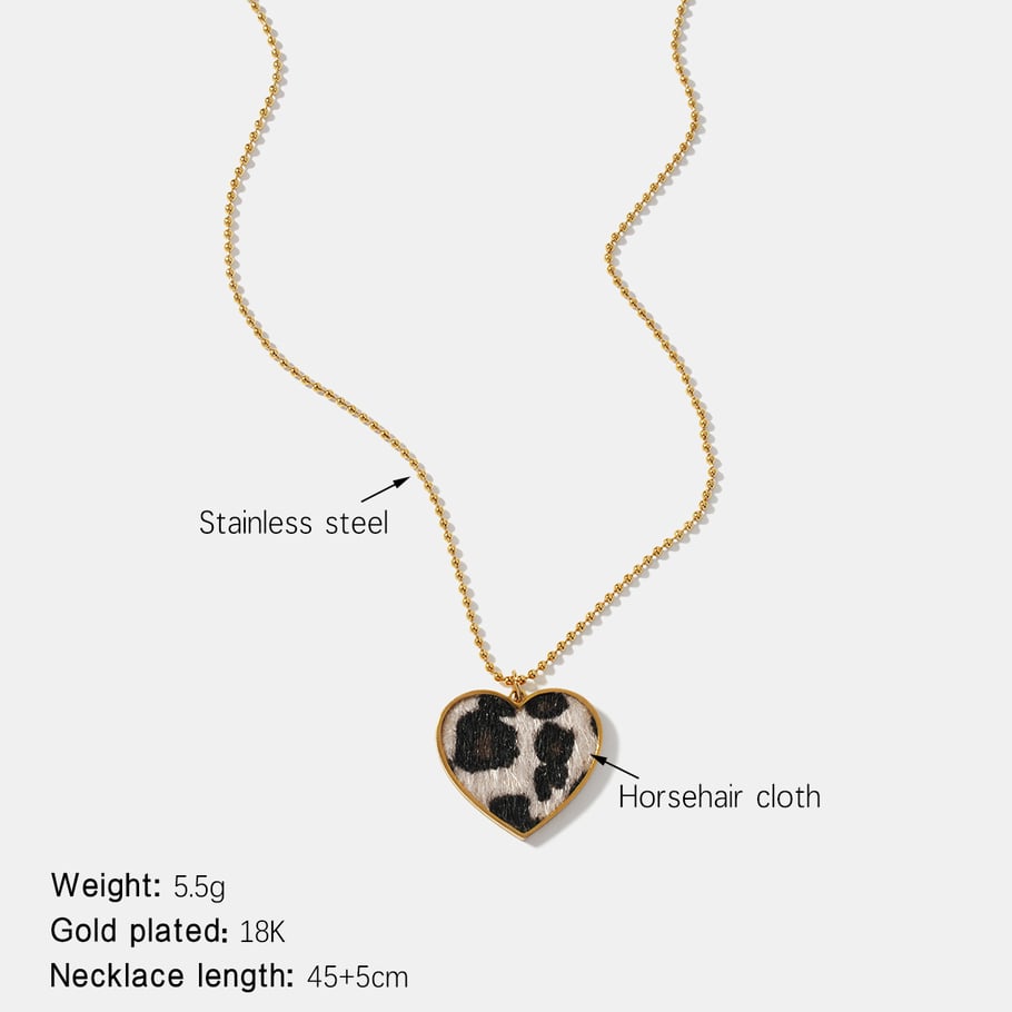 Collana con ciondolo a forma di cuore leopardato in acciaio inossidabile, serie semplice, da donna, 1 pezzo 