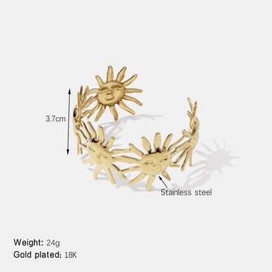 1 Piece Sun Stainless Steel  Gold Color Cuff Bracelet h5 