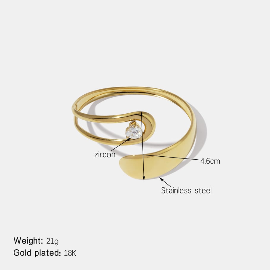 1 Piece Hollowed Out Irregular Shape Stainless Steel  Zircon Cuff Bracelet 