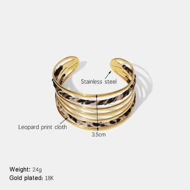 1 Piece Classic Series Retro Leopard Print Hollowed-out Stainless Steel  Women's Cuff Bracelets h5 