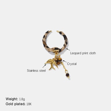 1 Piece Leopard Fabric Bird Stainless Steel Gold Color Statement Ring h5 
