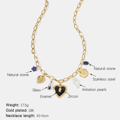 1 Pair Enamel Heart Stainless Steel Gold Color Pendant Necklace h5 
