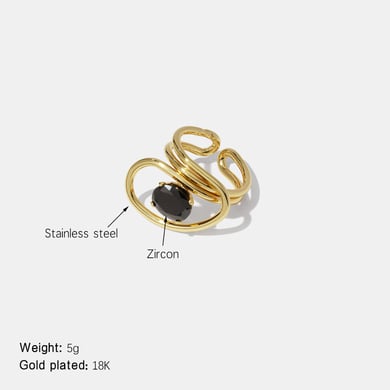 1 Piece Irregular Shape Zircon Stainless Steel  Gold Color Gemstone Ring h5 