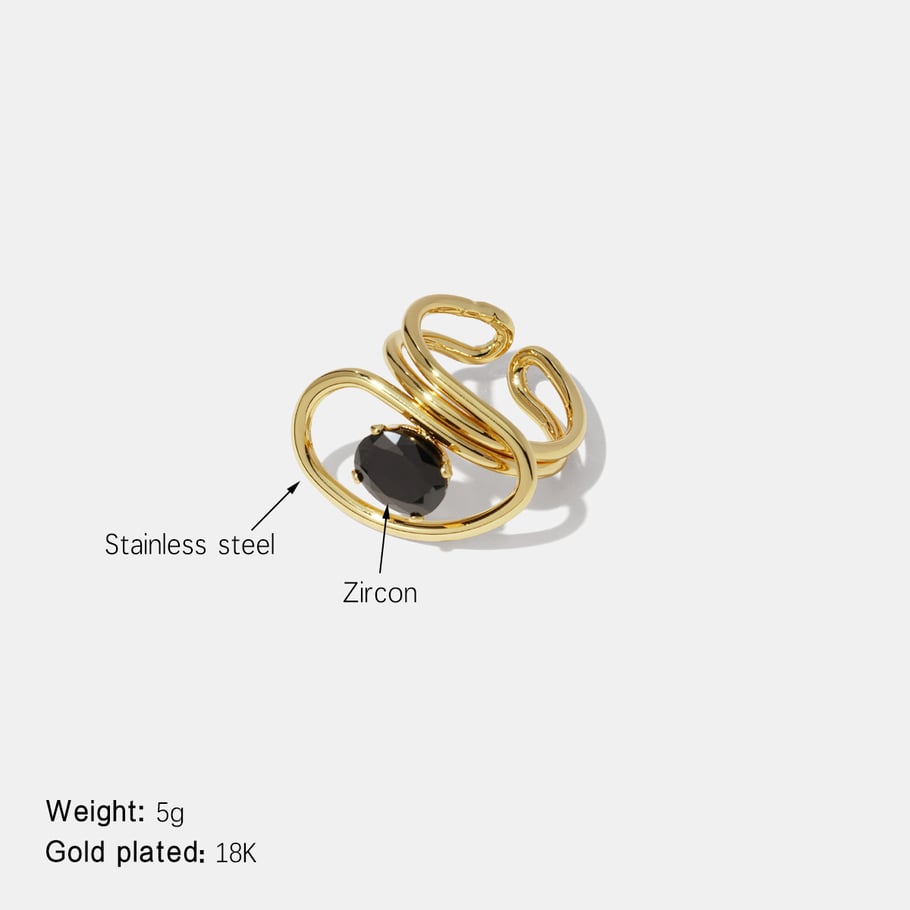 1 Piece Irregular Shape Zircon Stainless Steel  Gold Color Gemstone Ring 