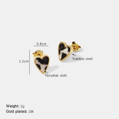 1 Pair Classic Retro Heart Leopard Print Triangle Stainless Steel  Women's Stud Earrings h5 