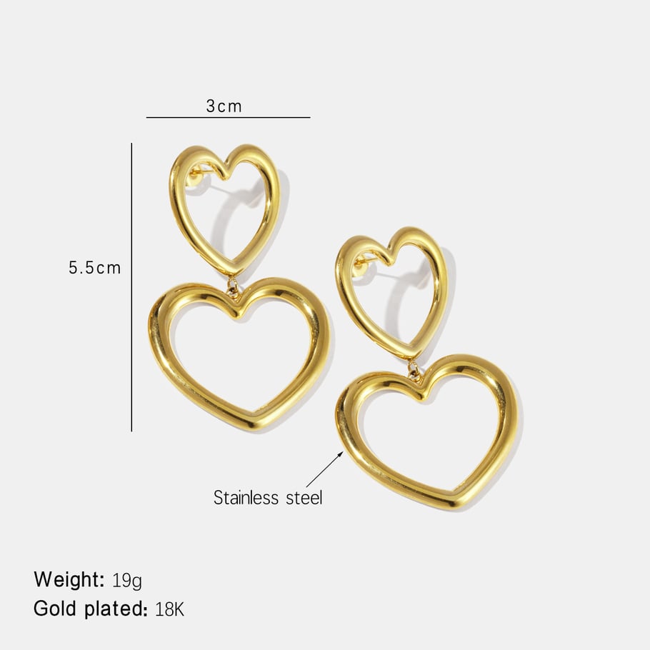 1 Pair Elegant Classic Heart Splicing Stainless Steel Women's Dangle Earrings 