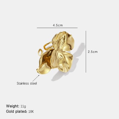 1 Piece Exaggerated Flower Design Stainless Steel  Gold Color  Statement Rings h5 