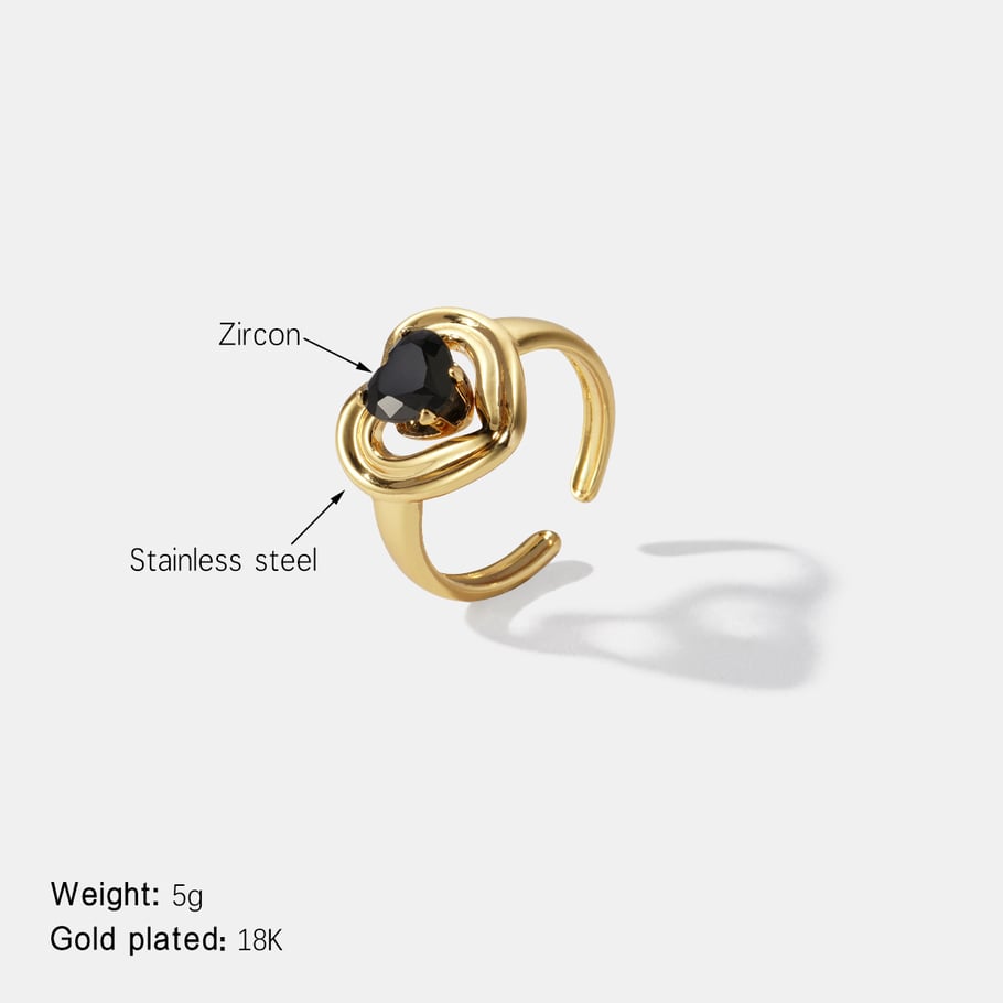 1 Piece Heart Zircon Stainless Steel Gemstone Ring 