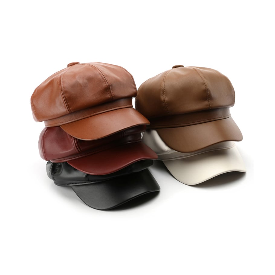 1 Piece Elegant Solid Color PU Beret Picture2