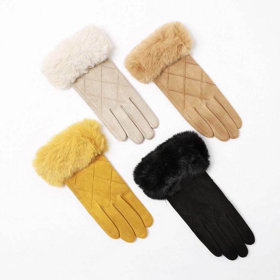 1 paio di eleganti guanti invernali in pelle scamosciata e peluche Immagine3