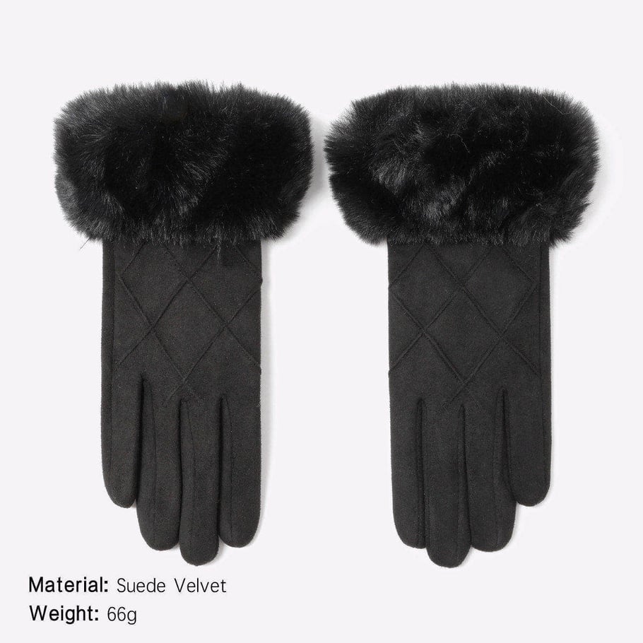 1 paio di eleganti guanti invernali in pelle scamosciata e peluche Immagine2