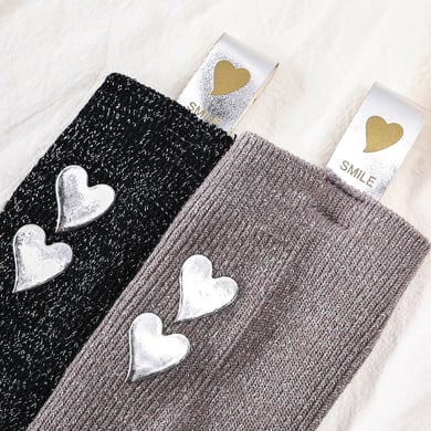 Modische, herzförmige, aus reiner Baumwolle gestrickte Damensocken mit silbernem Faden in Wadenlänge h5 Bild4