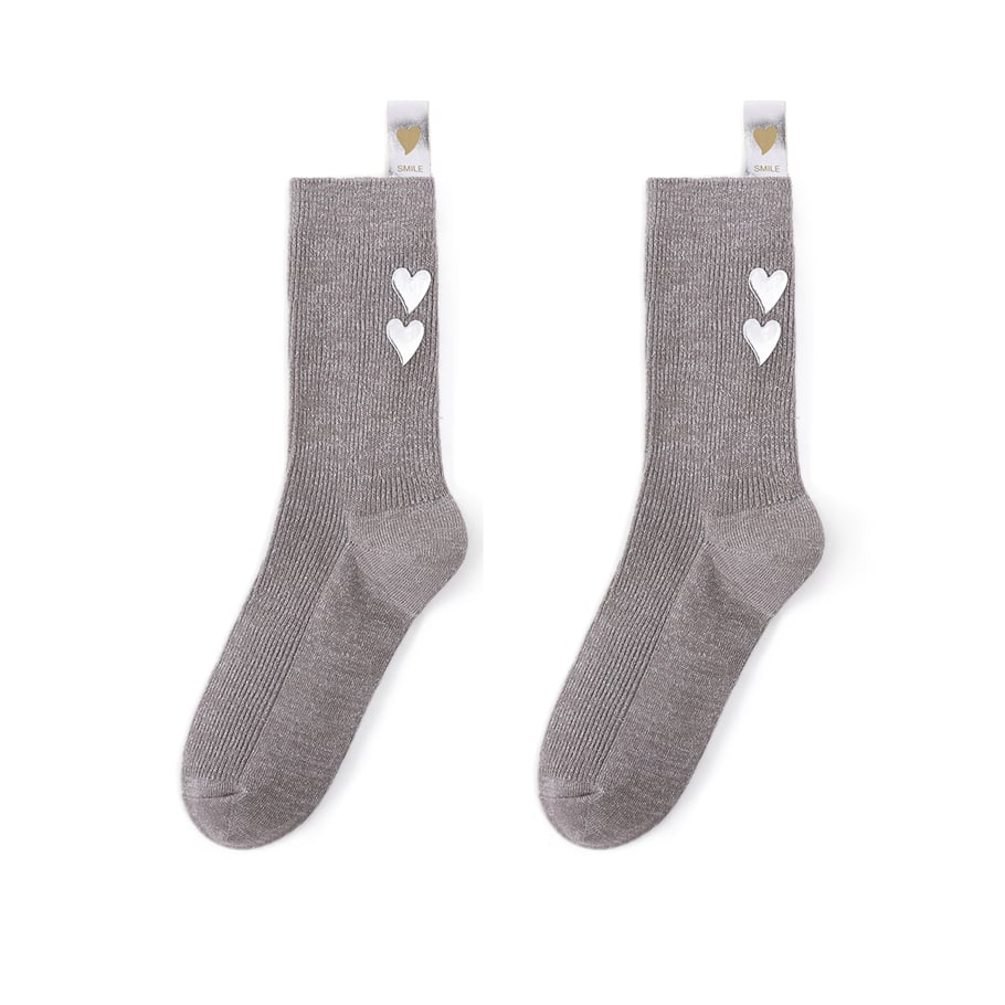 Modische, herzförmige, aus reiner Baumwolle gestrickte Damensocken mit silbernem Faden in Wadenlänge h5Bild3