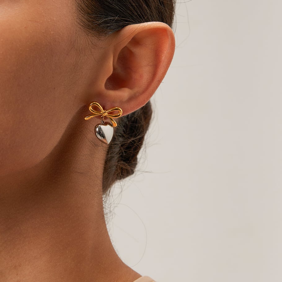 1 Pair Stainless 18K Gold Plated Simple Sweet Style Heart Shape Women's Drop Earrings Picture6