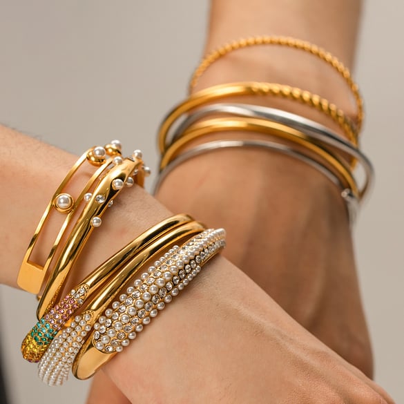 1 stuk eenvoudige, meerlaagse geometrische armbanden van roestvrij staal voor dames 2