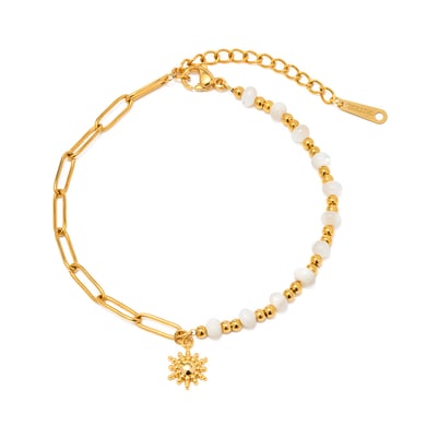1 Stück Fashion Style Retro Style Sonnenform Künstliche Perlen Perlen Edelstahl 18 Karat vergoldet Damen Charm Armbänder h5 Bild6